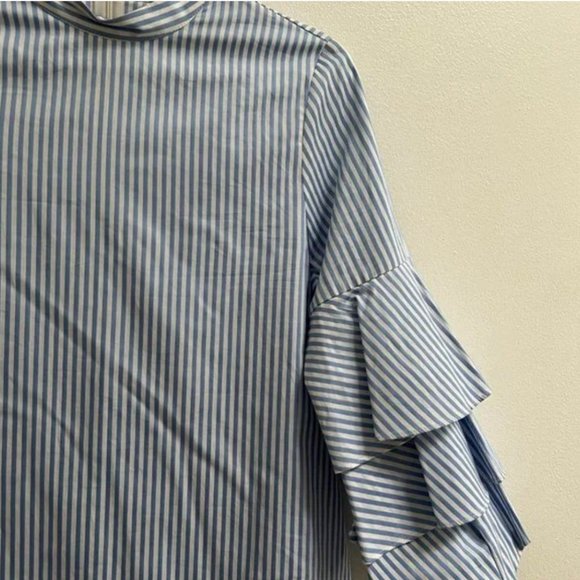 Zara Basic Stripe Shift Dress with Frilled Sleeves M - Picture 6 of 9